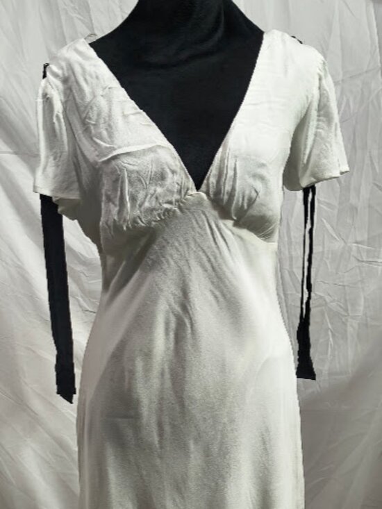 wild fable Dresses & Skirts - Wild Fable White Dress Black Tie Shoulder Ribbon Deep V-Line Neck - Line Small